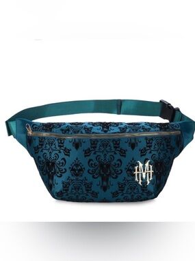Disney Haunted Mansion Monogrammed Green Velvet-Print Waist/Sling Bag